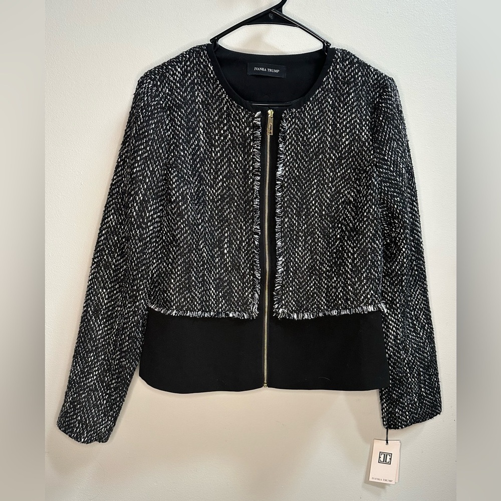 NEW | Ivanka Trump Black Tweed Zippered Jacket Blazer Career Formal Women’s 10